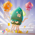 Close-up of three dancing squid toys standing upright with lights – rechargeable musical squid toy