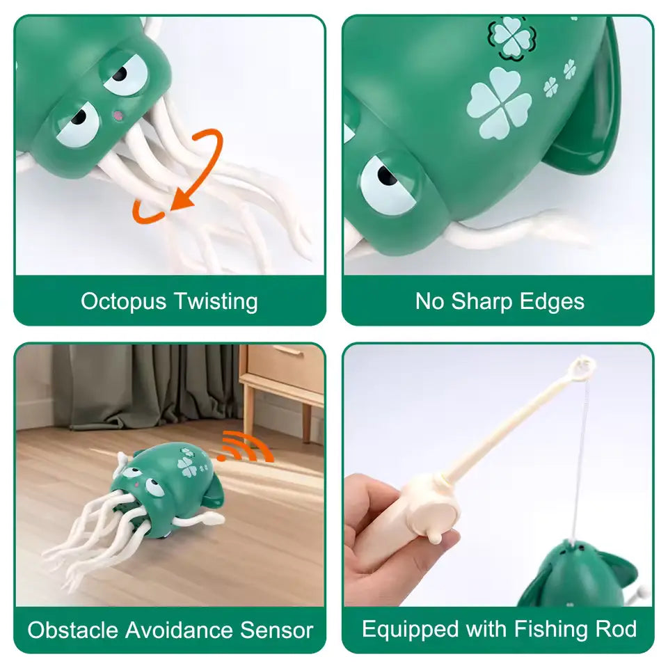 Green dancing squid toy showing obstacle avoidance and twisting tentacles – interactive electric squid toy