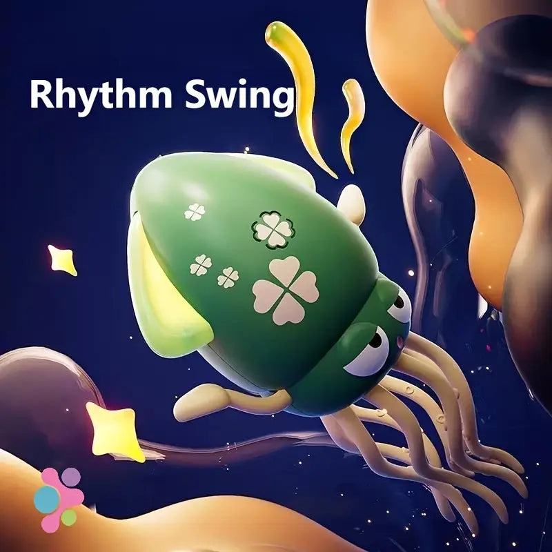 Green squid toy swinging and glowing in the dark – rhythm swing light-up toy for kids