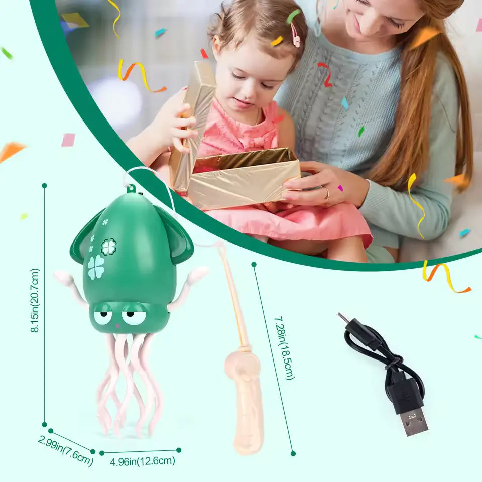 Mother and child opening a gift box with squid toy and accessories – perfect gift for toddlers