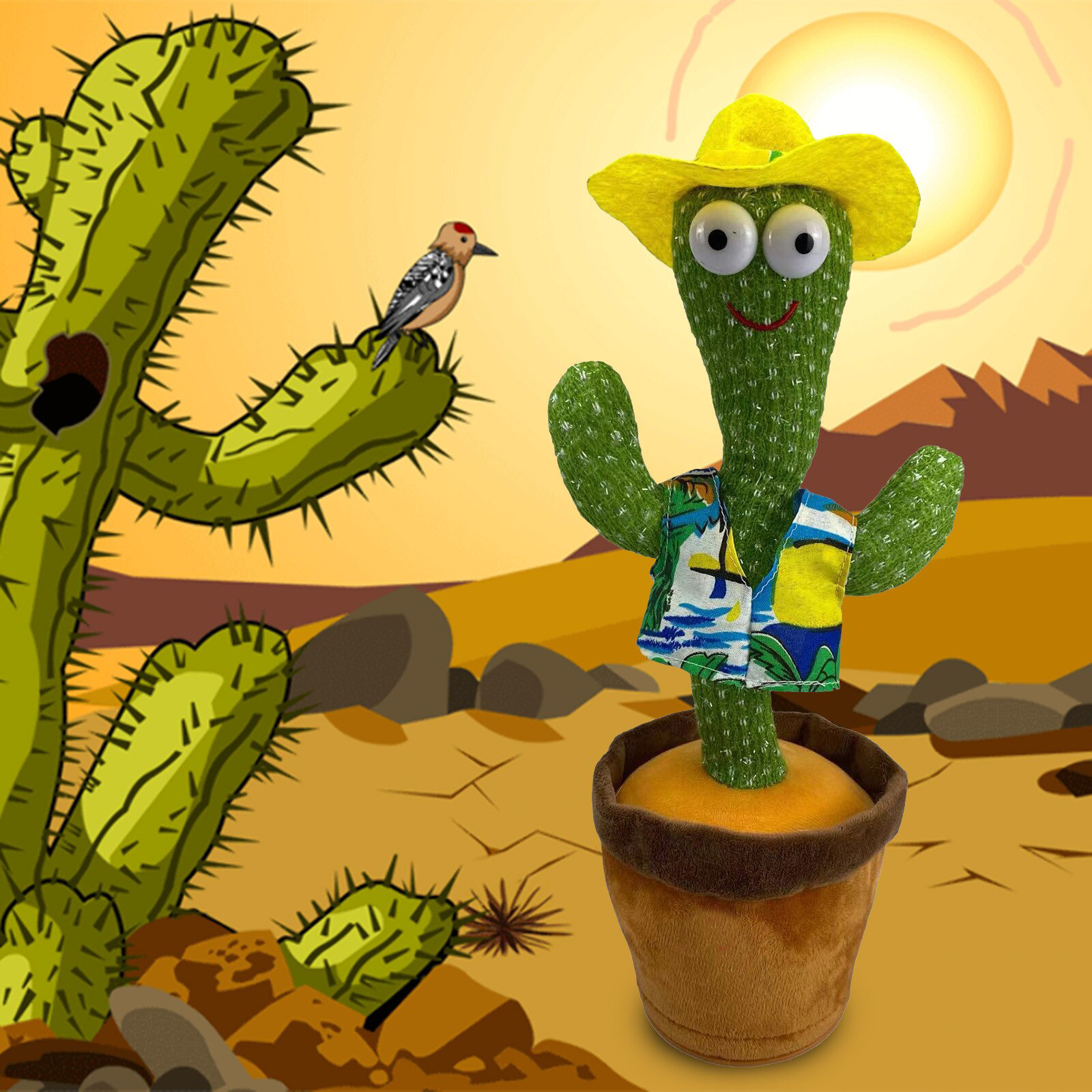 Hawaiian Shirt Dancing Cactus with Yellow Hat desert